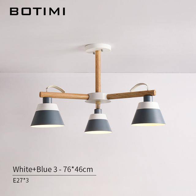 Lustre LED en bois acec abat-jour Nordic - vue 10 sur 12