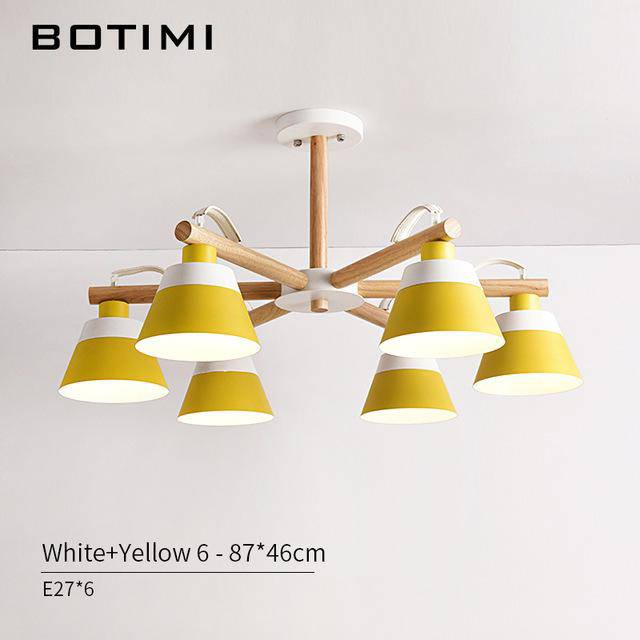 Lustre LED en bois acec abat-jour Nordic - vue 7 sur 12