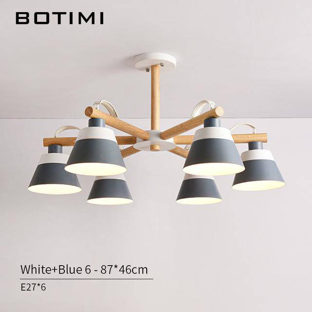 Lustre LED en bois acec abat-jour Nordic - vue 6 sur 12