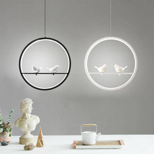 pendant light Modern round LED with birds (black or white)