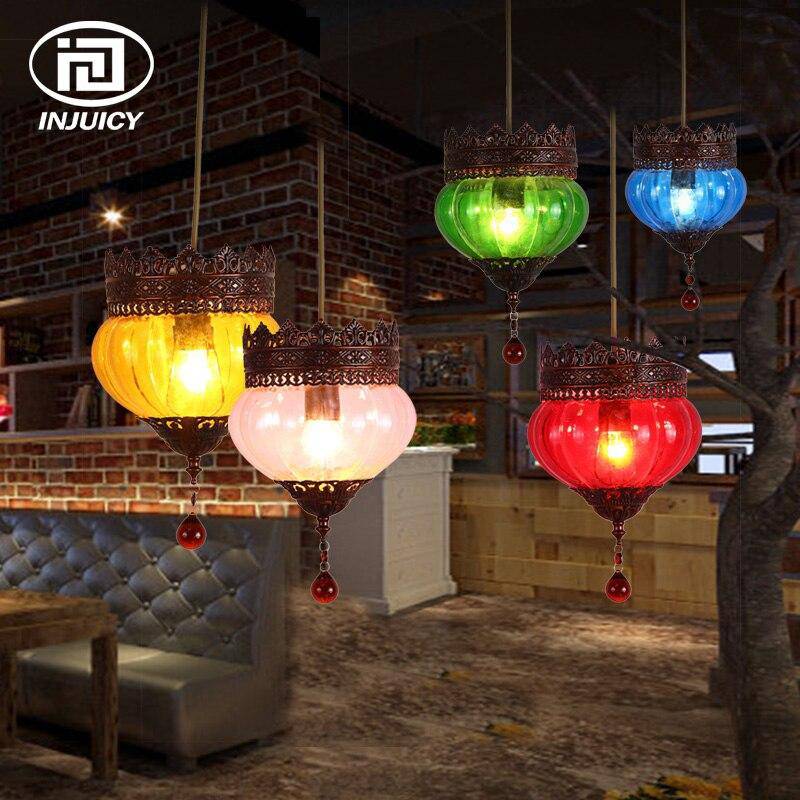 Suspension LED rustique en verre coloré et métal Bohemia