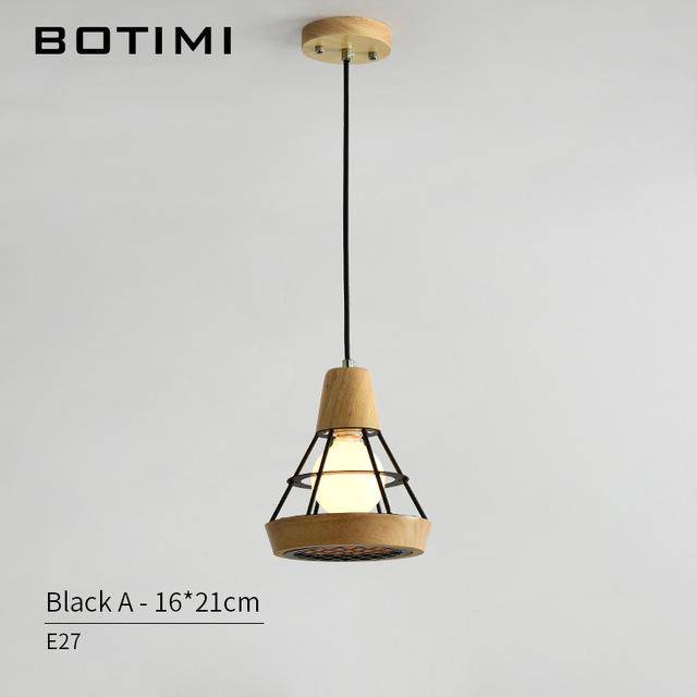 LED design pendant light in wood and metal cage (black or white)