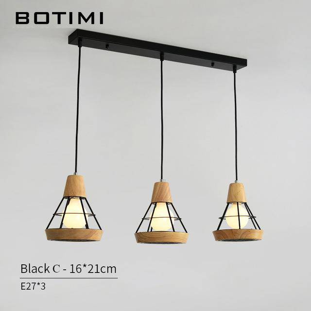 LED design pendant light in wood and metal cage (black or white)