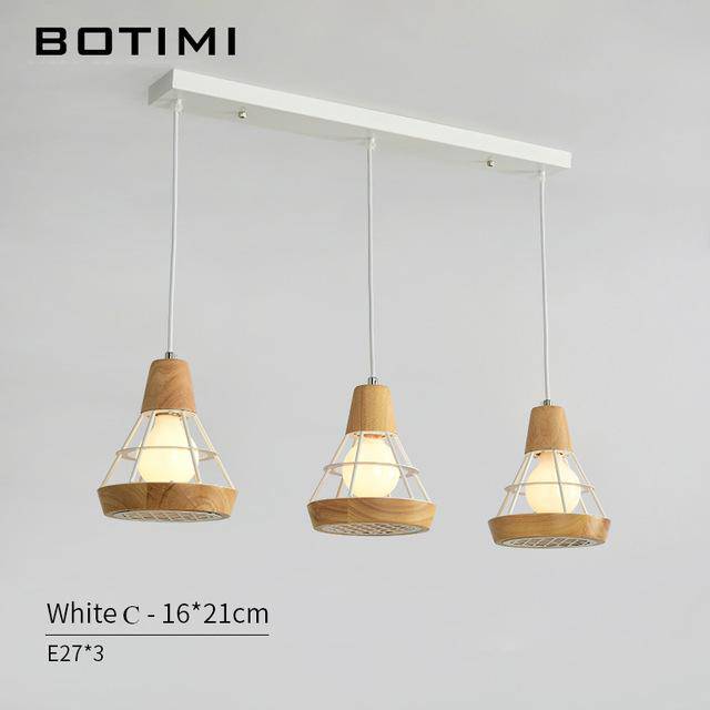 Suspension design LED en bois et cage métal (noir ou blanc)