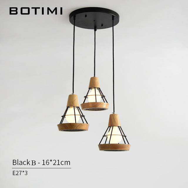 LED design pendant light in wood and metal cage (black or white)