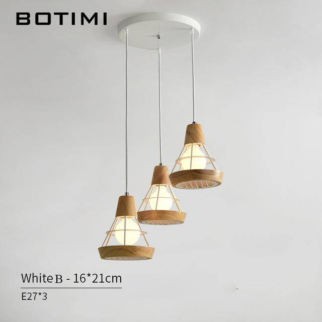 Suspension design LED en bois et cage métal (noir ou blanc)