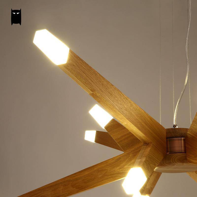 Lustre design à LED avec branches en bois Contemporary