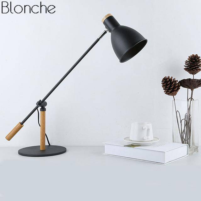 Lampe de bureau à LED ajustable métal et bois (noir ou blanc)