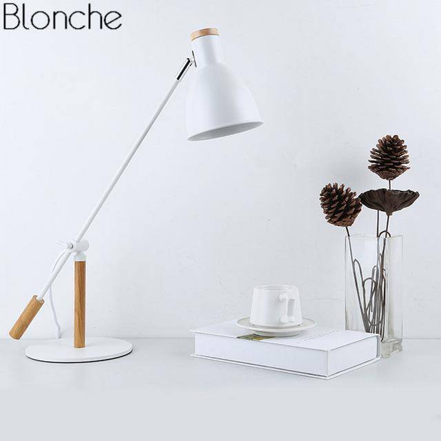 Lampe de bureau à LED ajustable métal et bois (noir ou blanc)