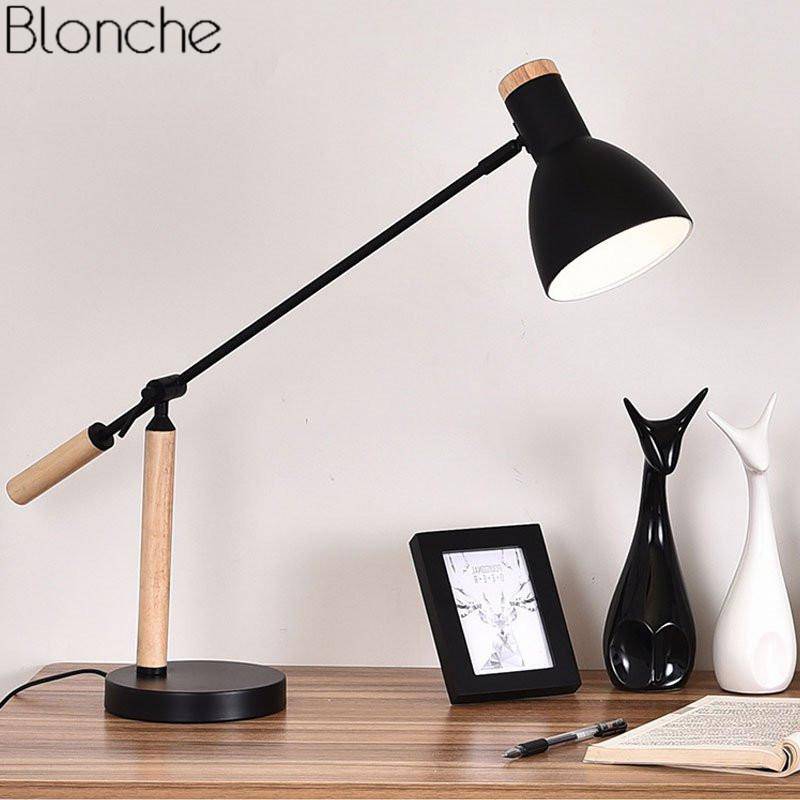 Lámpara de escritorio LED regulable de metal y madera (blanco o negro)