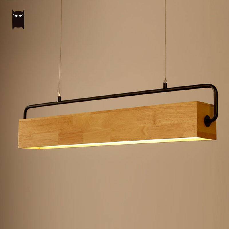 Suspension moderne LED allongée en bois style scandinave