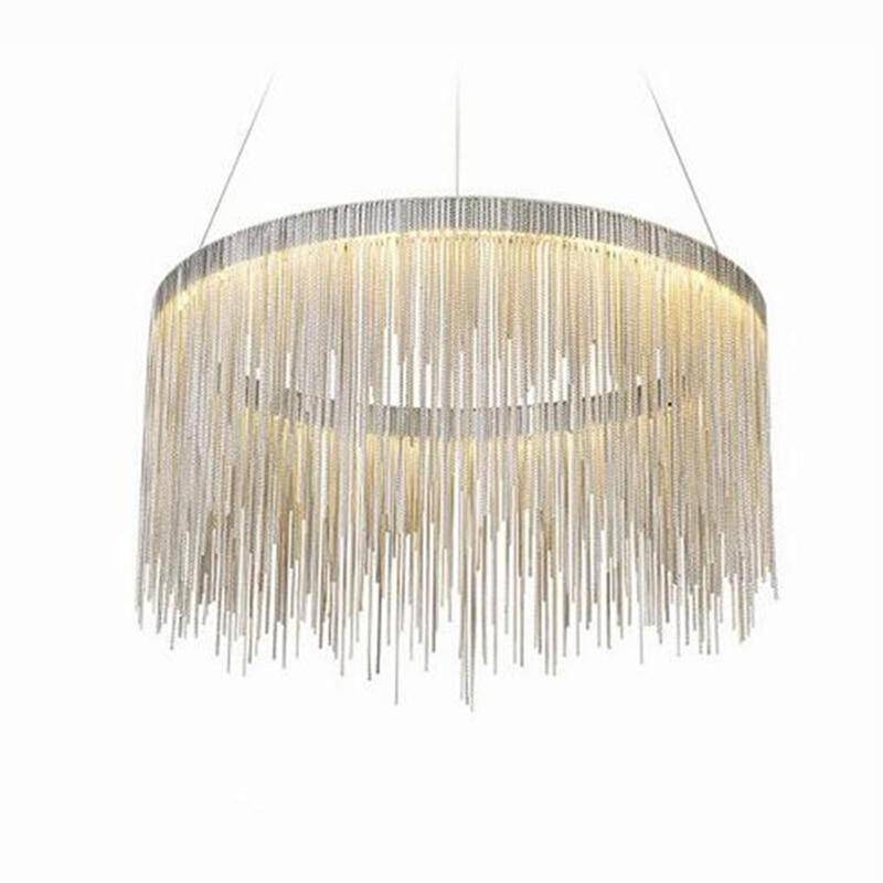 Lustre design LED avec cercle argenté et chaine en métal Villa - vue 4 sur 4