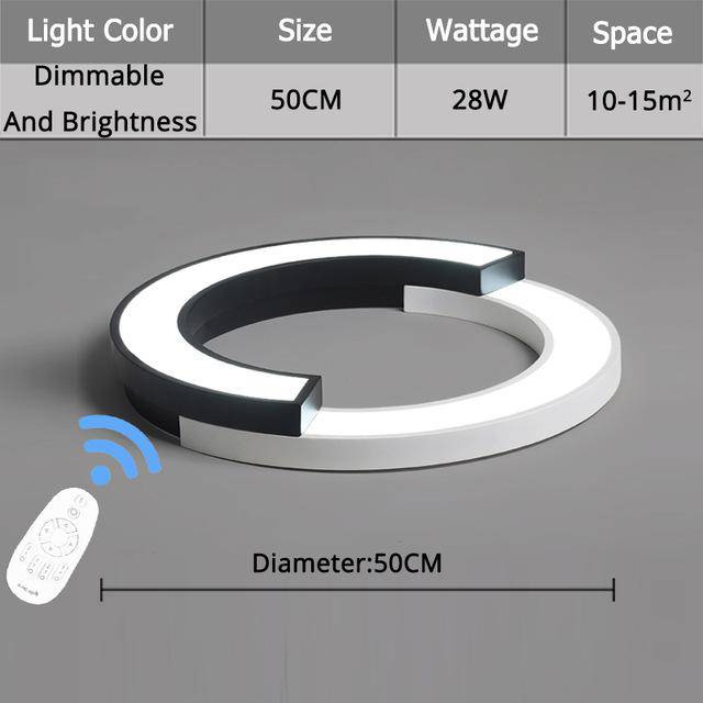 Lámpara de techo design LED media caña blanco y negro