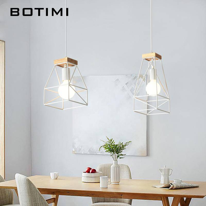 Design LED pendant light white metal cage