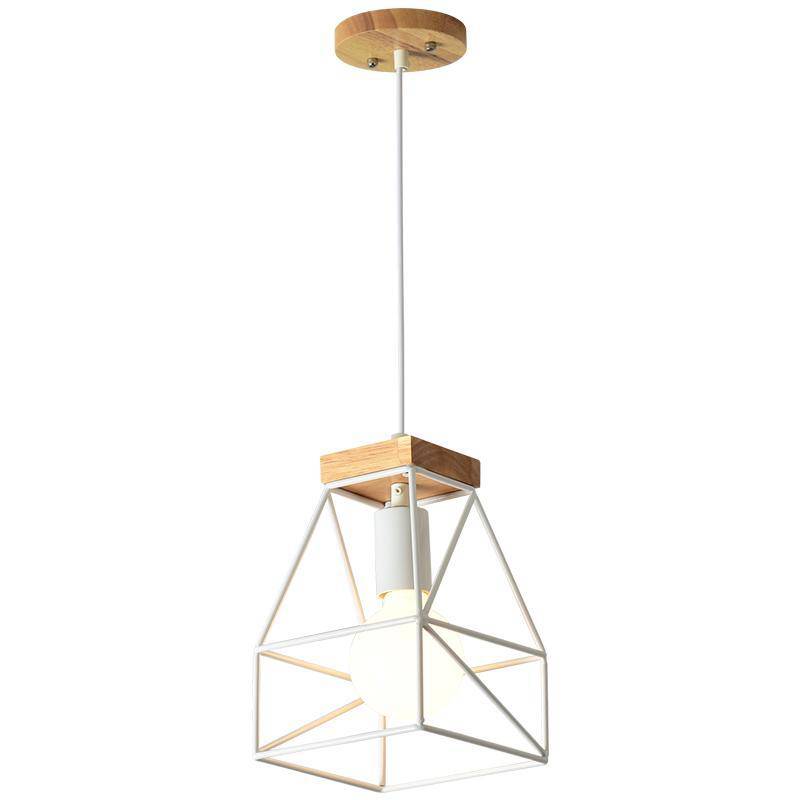 Design LED pendant light white metal cage