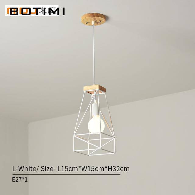 Design LED pendant light white metal cage