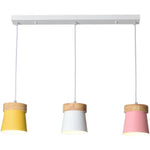 Suspension triple à LED en bois et métal de couleur
