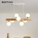 Lustre LED en bois avec lampe dans boule en verre