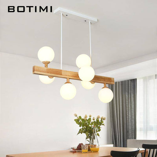 Lustre LED en bois avec lampe dans boule en verre