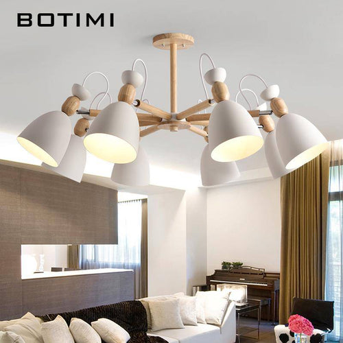Lustre LED avec bras en bois et abats-jours arrondis - vue 3 sur 11