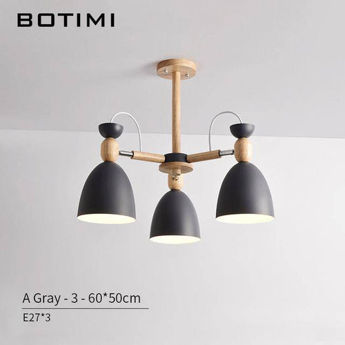 Lustre LED avec bras en bois et abats-jours arrondis - vue 5 sur 11