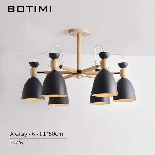 Lustre LED avec bras en bois et abats-jours arrondis - vue 8 sur 11