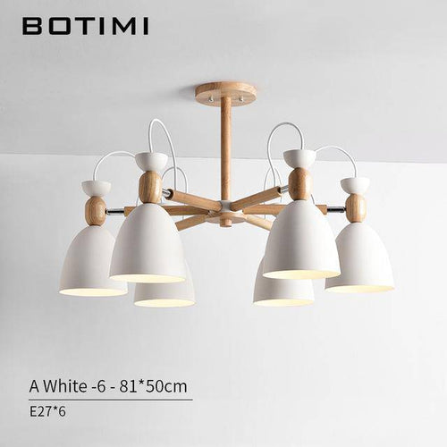 Lustre LED avec bras en bois et abats-jours arrondis - vue 6 sur 11