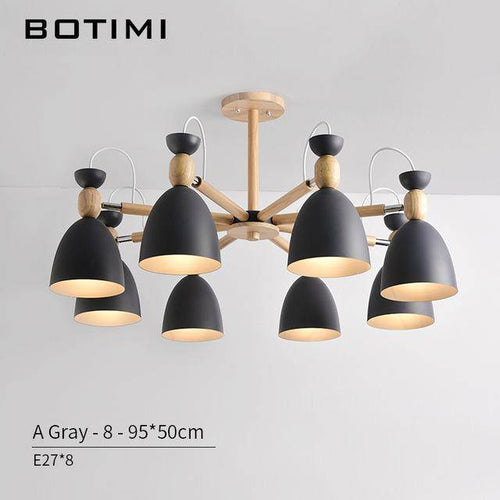 Lustre LED avec bras en bois et abats-jours arrondis - vue 4 sur 11