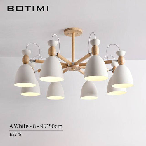 Lustre LED avec bras en bois et abats-jours arrondis - vue 12 sur 11