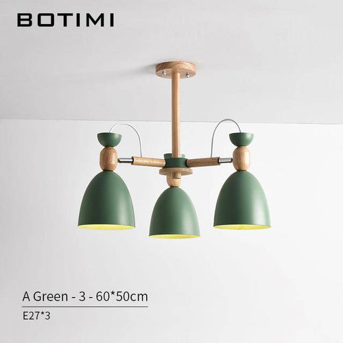 Lustre LED avec bras en bois et abats-jours arrondis - vue 9 sur 11