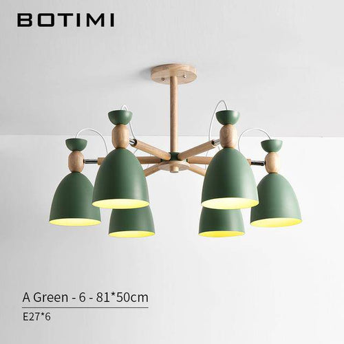 Lustre LED avec bras en bois et abats-jours arrondis - vue 11 sur 11