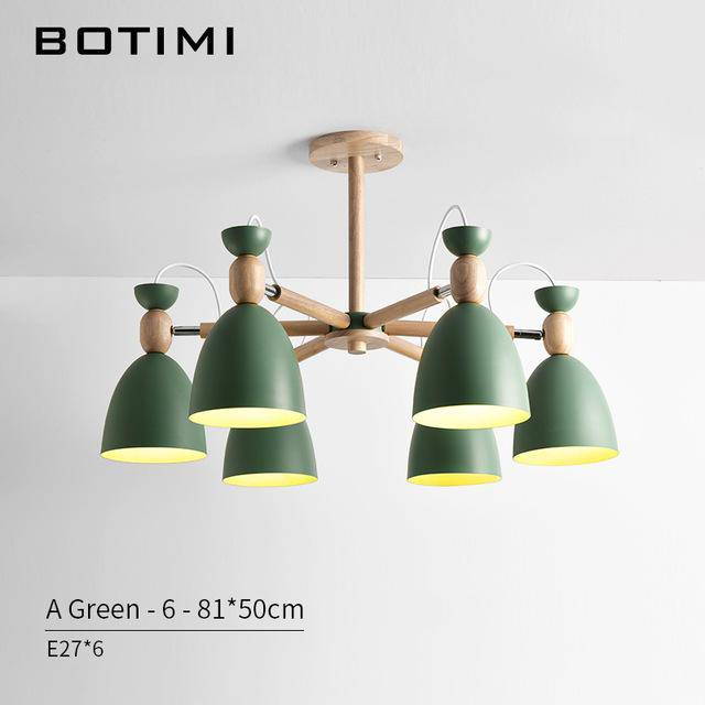 Lustre LED avec bras en bois et abats-jours arrondis - vue 10 sur 11