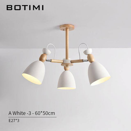 Lustre LED avec bras en bois et abats-jours arrondis - vue 10 sur 11