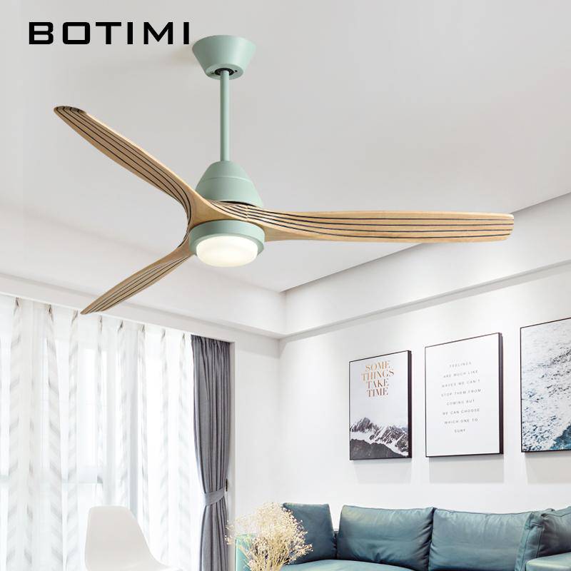 LED ceiling fan with striped blades and colored base