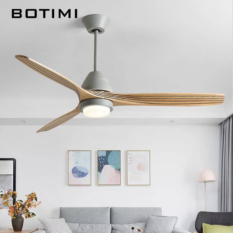 LED ceiling fan with striped blades and colored base