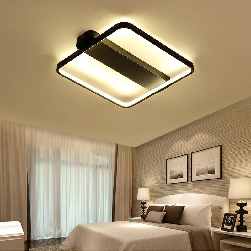 Plafonnier design LED cercle ou carré sur socle (noir ou blanc)