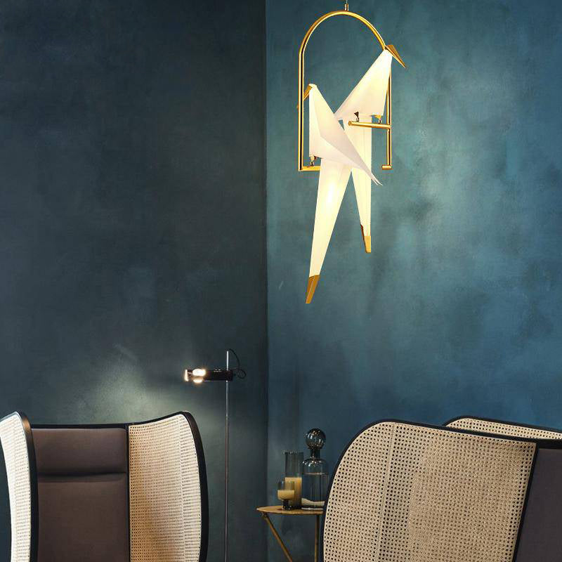 pendant light LED design bird in golden hoop