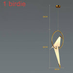 Suspension design LED oiseau dans cerceau doré