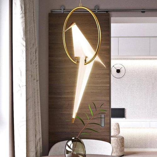 pendant light LED design bird in golden hoop