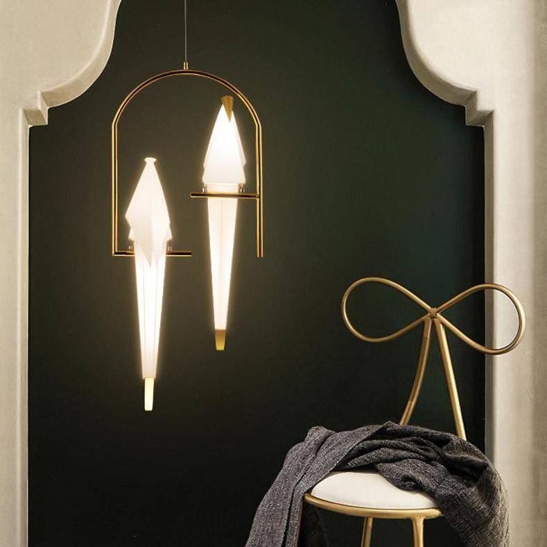 pendant light LED design bird in golden hoop