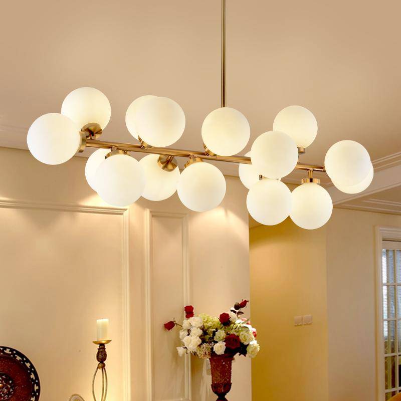 Lustre design à LED avec branche (noir ou dorée) et boules en verre