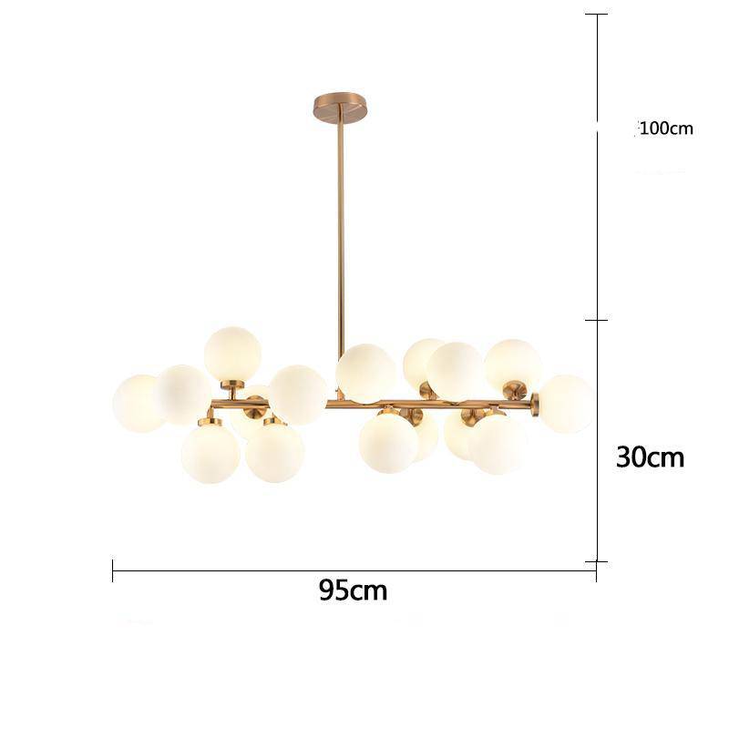 Lustre design à LED avec branche (noir ou dorée) et boules en verre