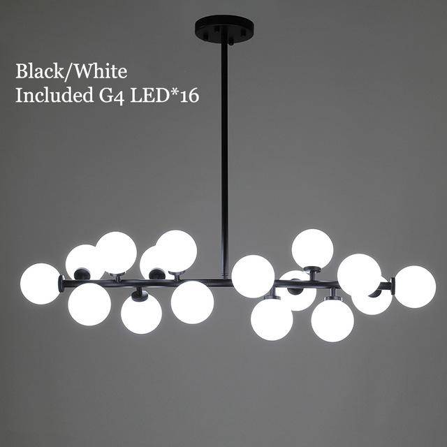 LED Design chandelier with branch (black or gold) and glass balls