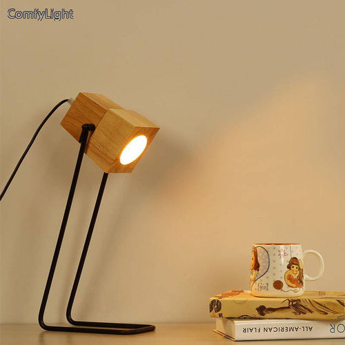 Lámpara de escritorio o de cabecera regulable de madera