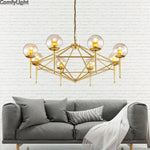 Lustre design vintage doré et boule en verre style loft