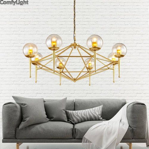Vintage gold and glass ball loft style chandelier