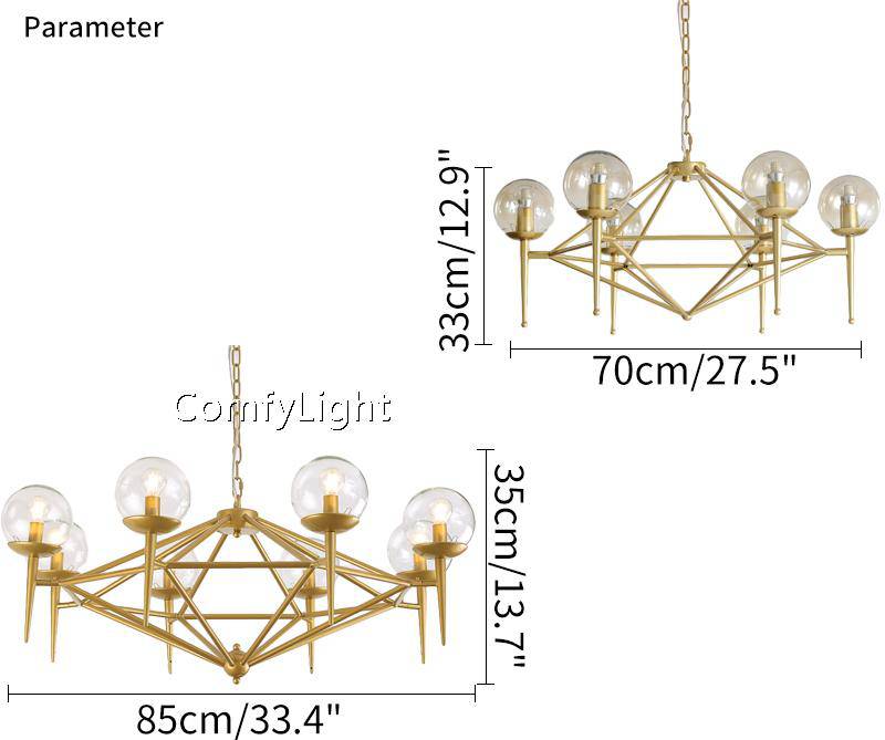 Lustre design vintage doré et boule en verre style loft - vue 5 sur 6