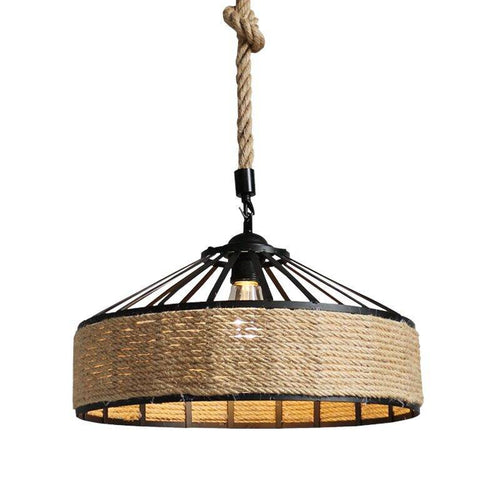pendant light rustic LED with rattan circle Country