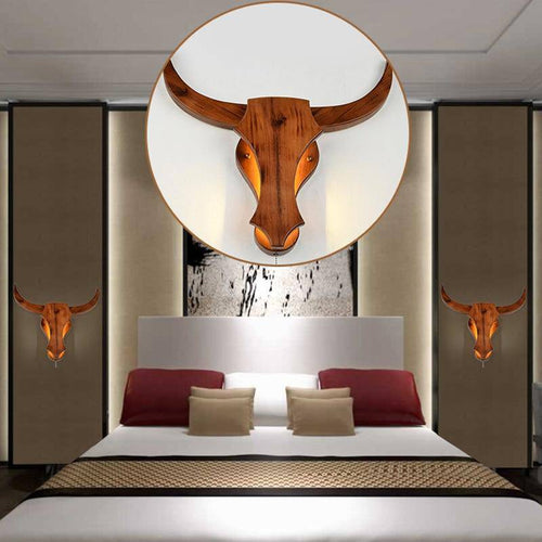 Applique murale LED en bois retro en forme de tête de cerf