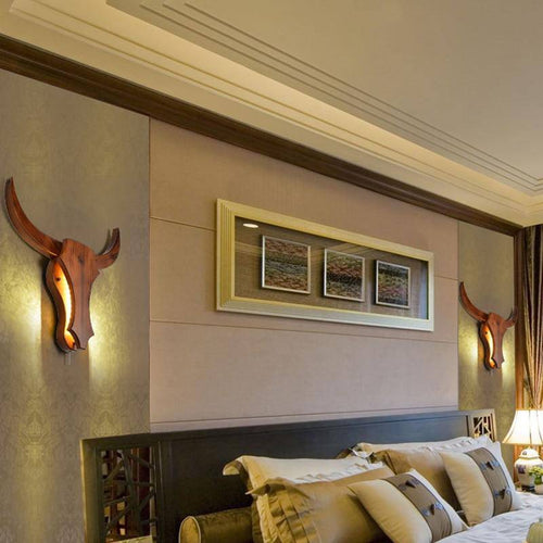 Applique murale LED en bois retro en forme de tête de cerf